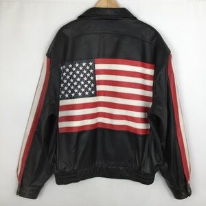 Vintage Y2K American Flag Men's Black‎ Leather Jacket Size XL by Eagles Landing